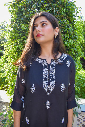 Aanetos Cotton Mulmul Double layered kurta with Chikankari work and Mukesh work