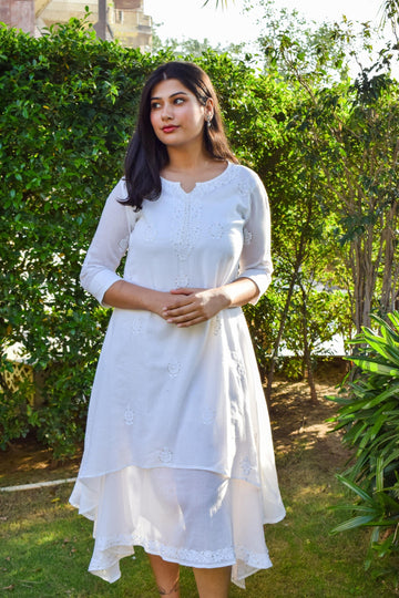Aanetos Cotton Mulmul Double layered kurta with Chikankari work and Mukesh work