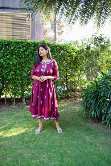 Aanetos Cotton Mulmul Double layered kurta with Chikankari work and Mukesh work