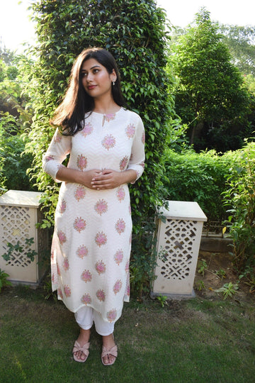Aanetos Hand Block Print Kurta in Cotton Mulmul