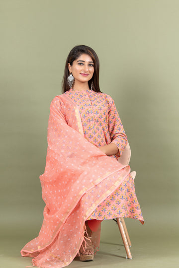 Hand Block Printed Kurta with pant and dupatta