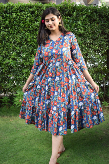 Aanetos Cotton Hand Block Printed Dress