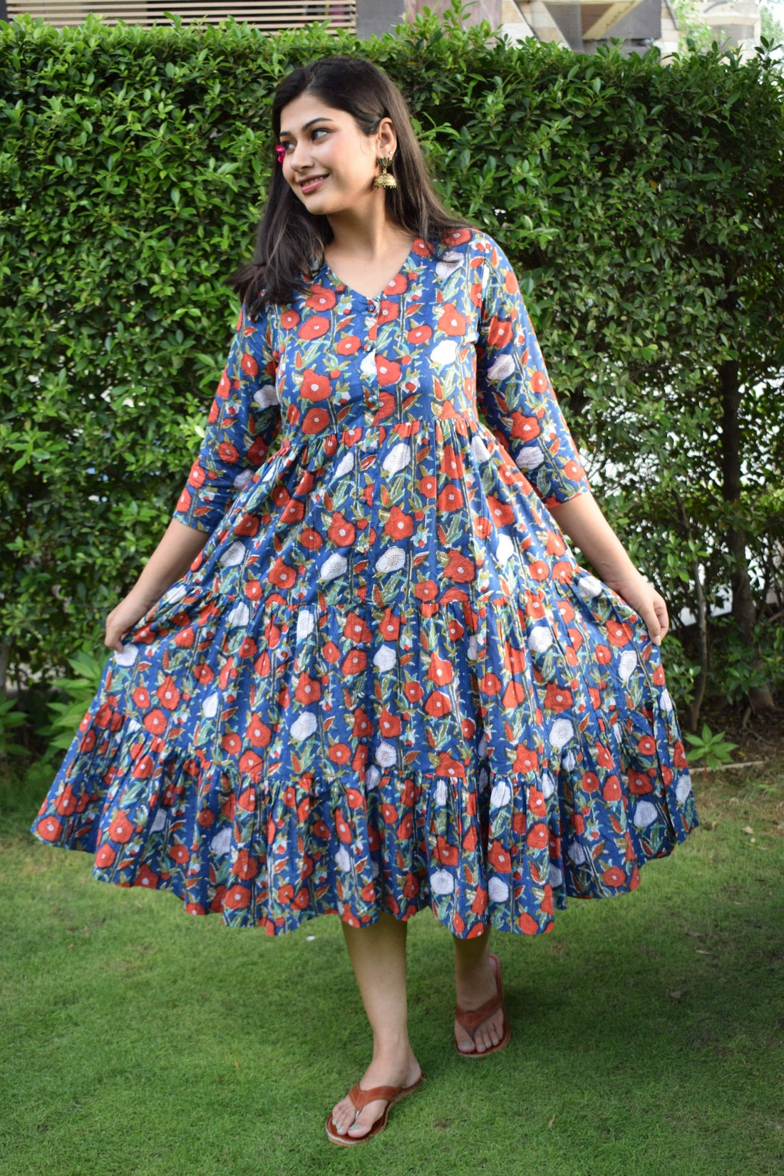 Aanetos Cotton Hand Block Printed Dress