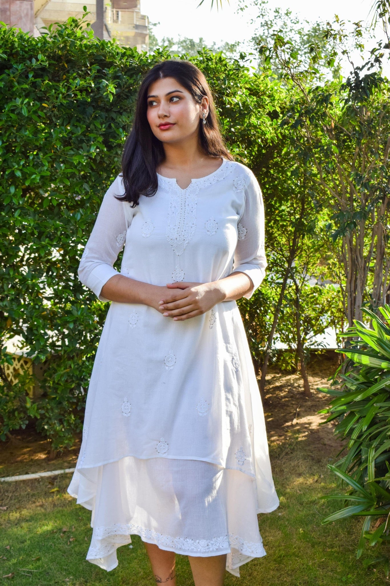 Aanetos Cotton Mulmul Double layered kurta with Chikankari work and Mukesh work
