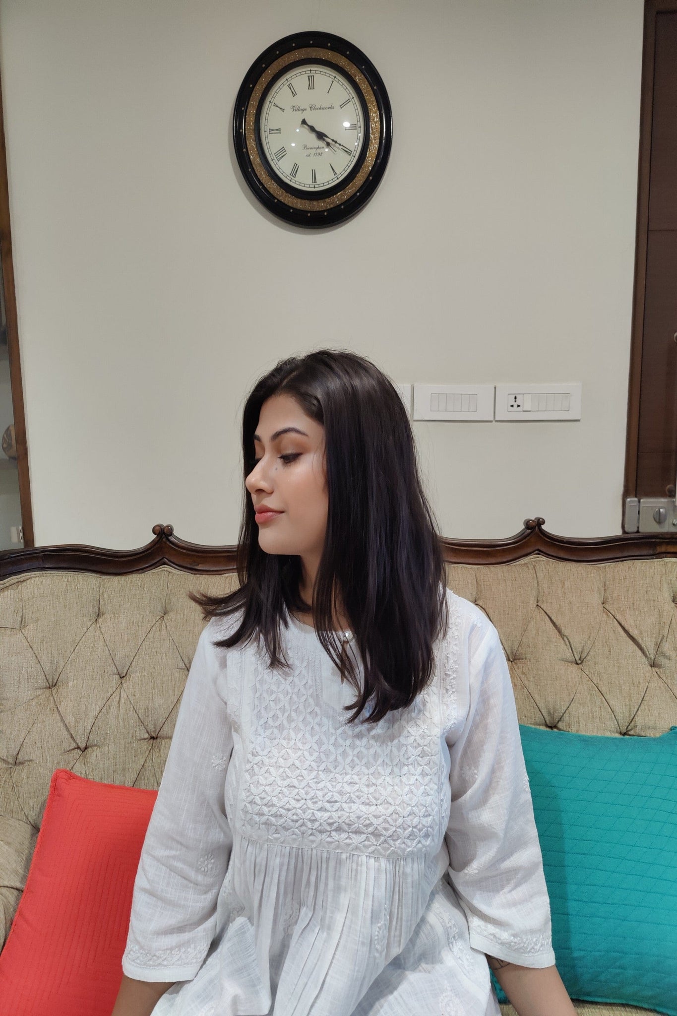 Aanetos White Cotton Slub Chikankari Top